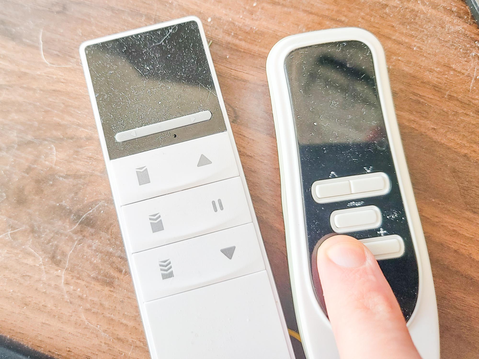 Remote Controls for Graywind Electric Drapes (Left) and Blinds (Right)